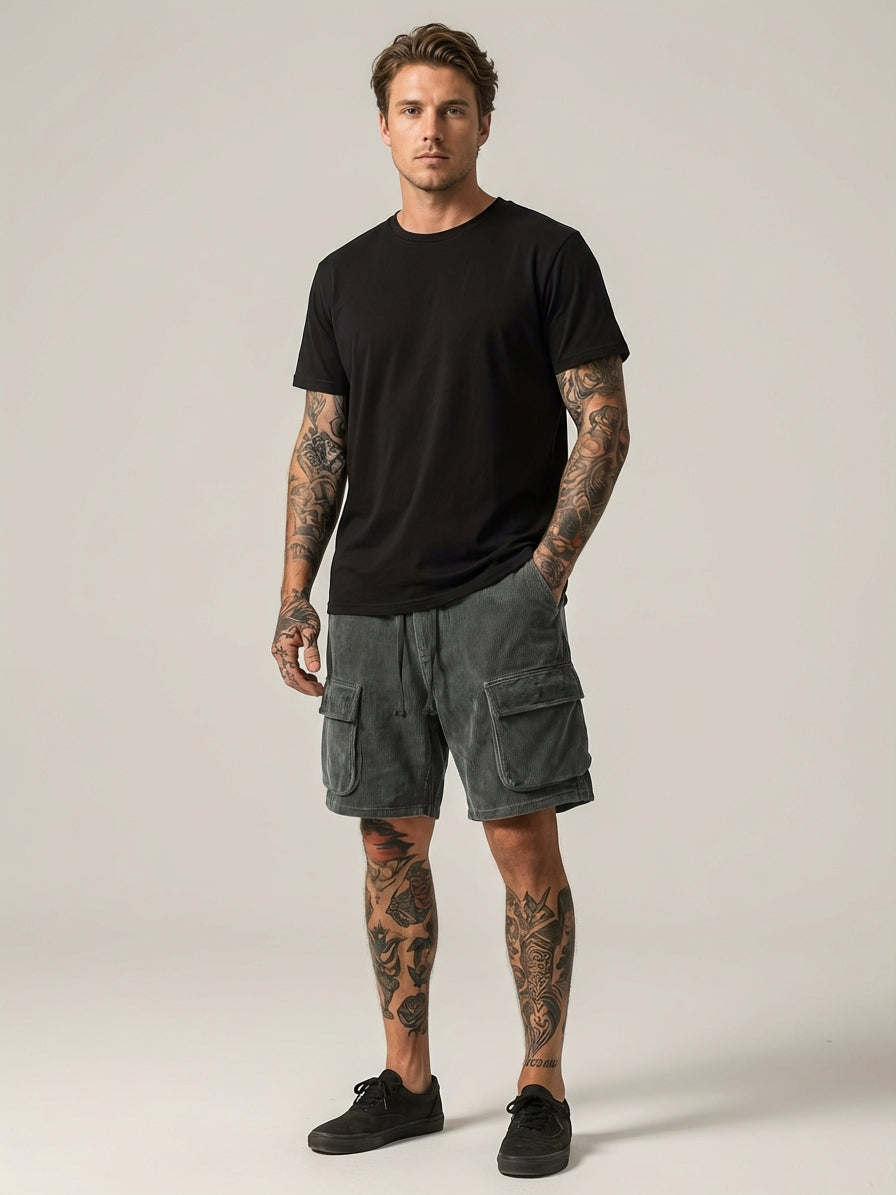 Bram Veld | Men’s Corduroy Cargo Shorts Brown