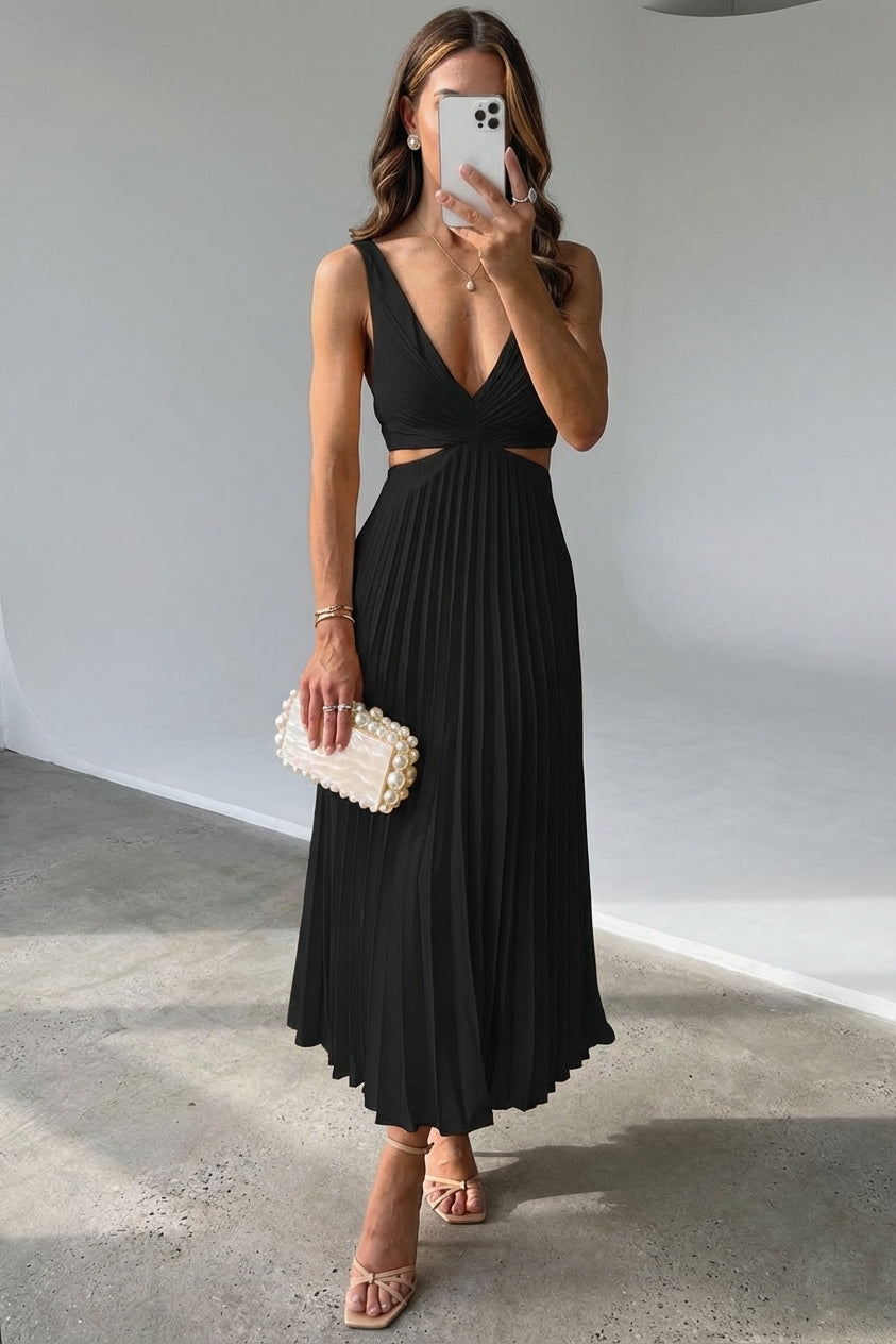 Isolde Brune | Elegant Satin Pleated Evening Dress