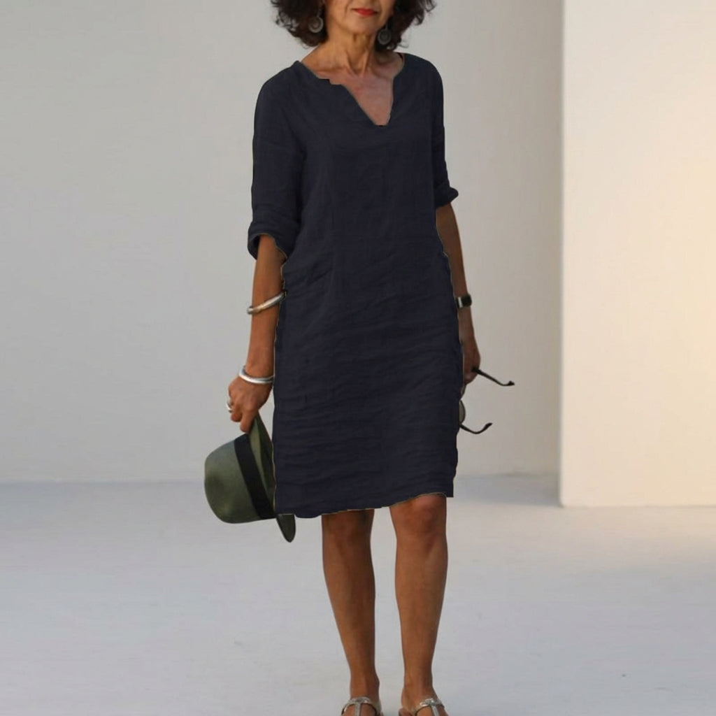 Léonie Dray | Women's Linen V-Neck Relaxed Dress