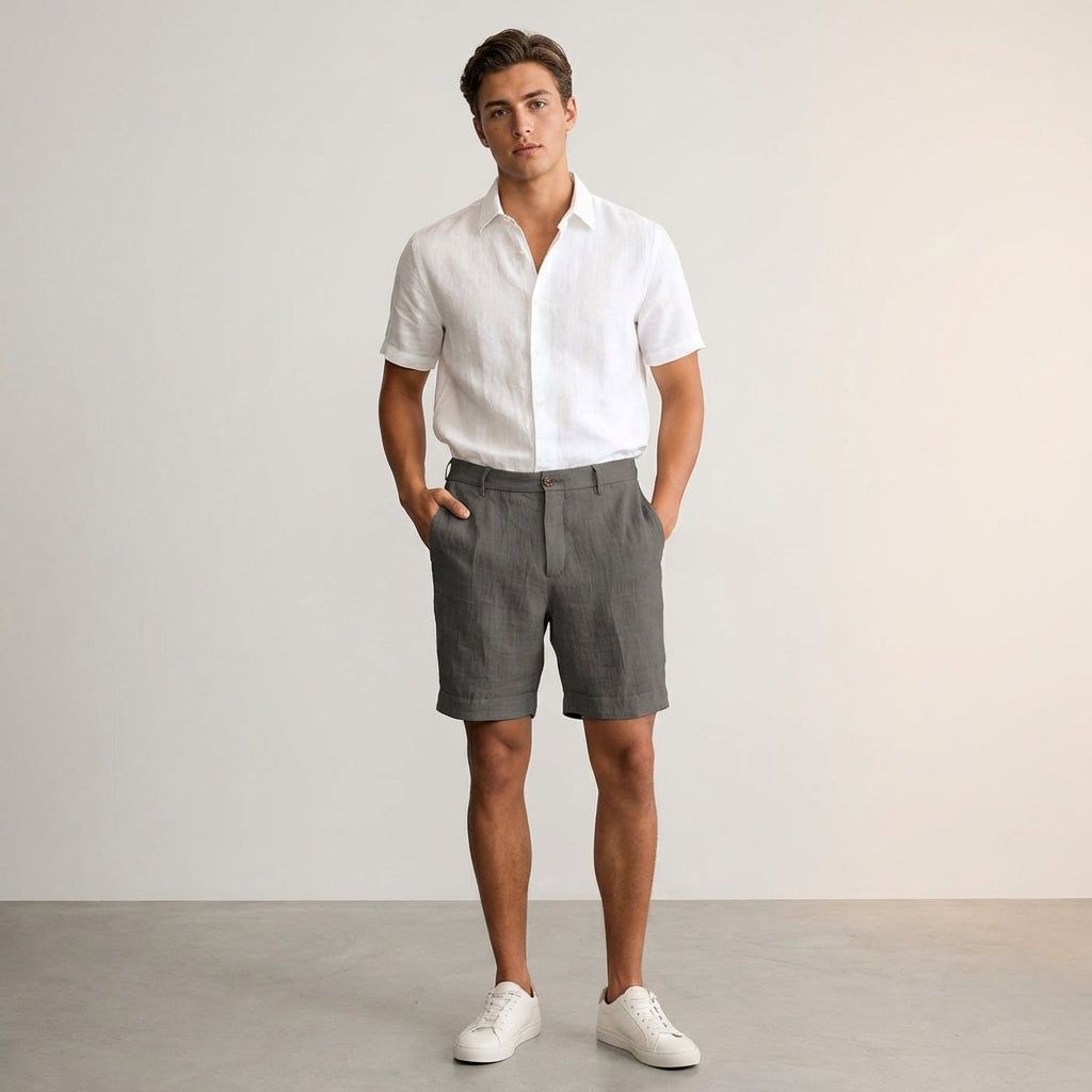 Dario Mell | Men’s Linen Shorts in Khaki