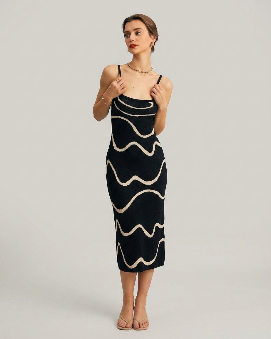 Mira Sante | Black Mermaid Hem Knit Midi Dress