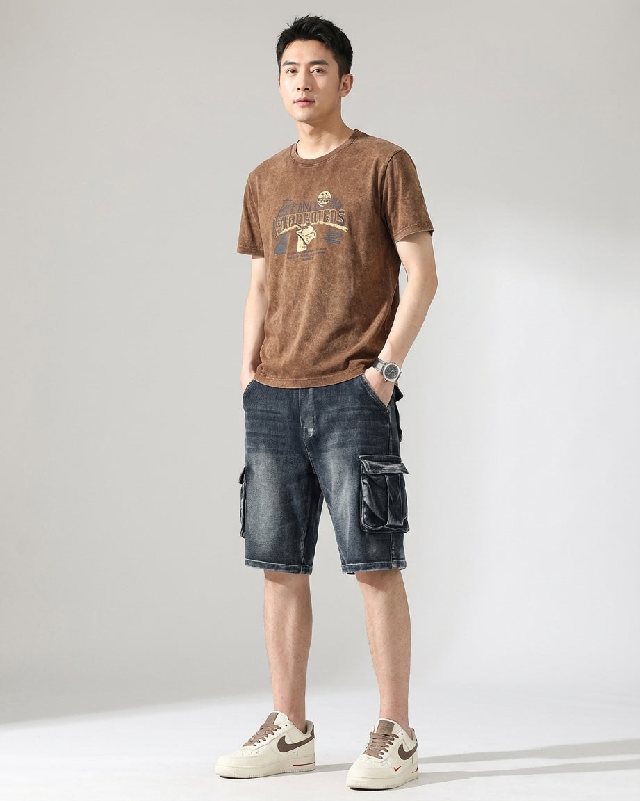 Bram Veld | Men’s Denim Cargo Shorts Blue