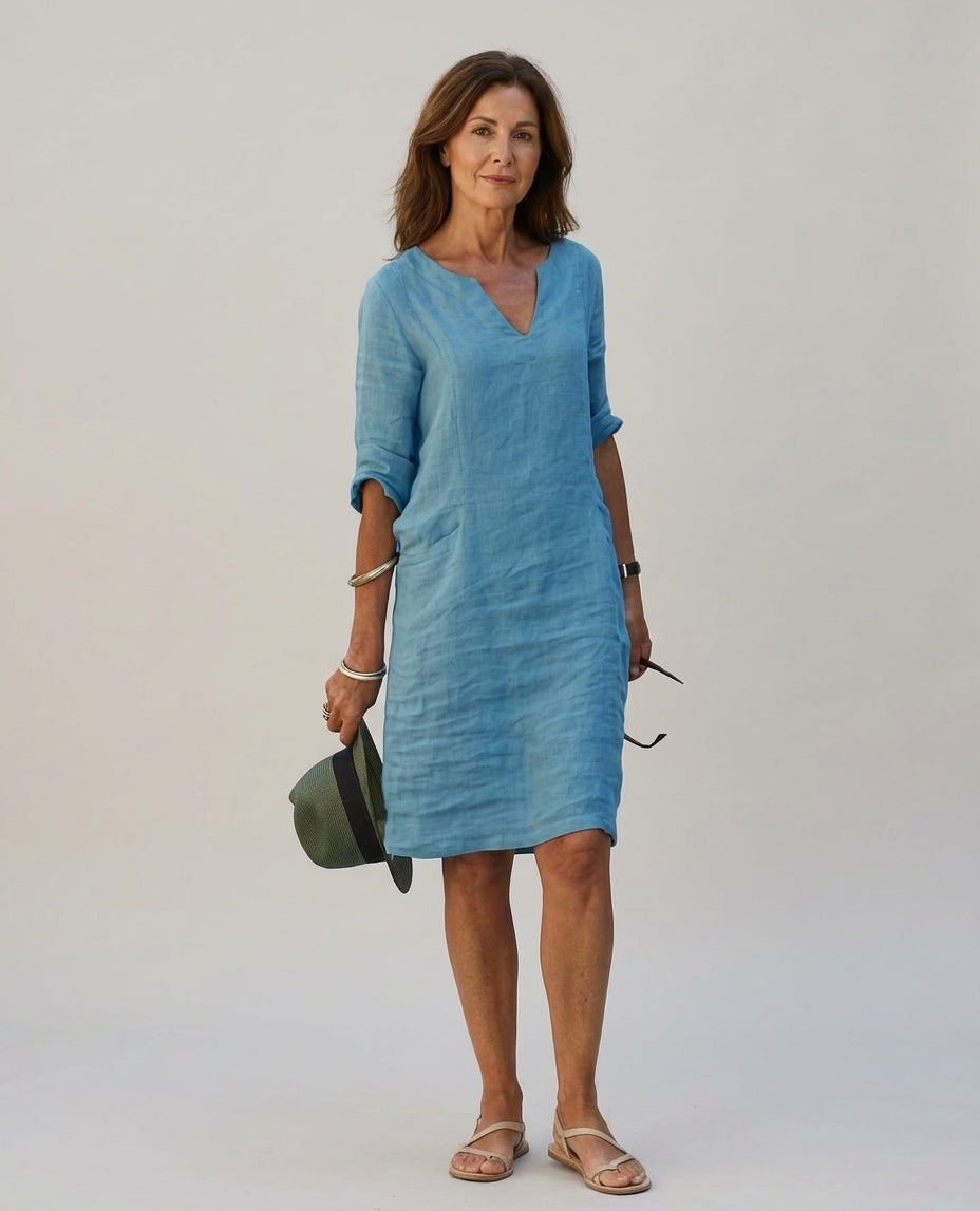 Léonie Dray | Women's Linen V-Neck Relaxed Dress