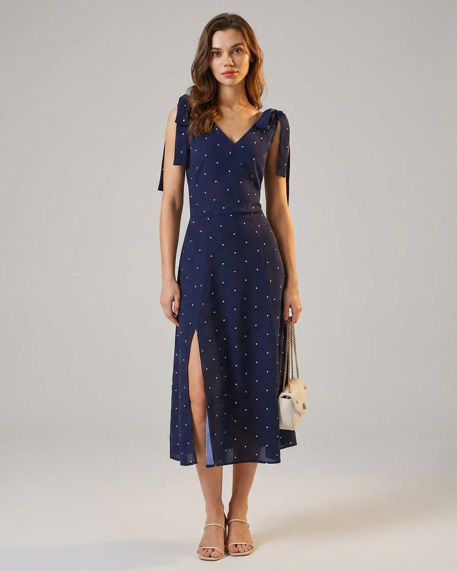 Mira Sante | Navy Polka Dot Midi Skirt