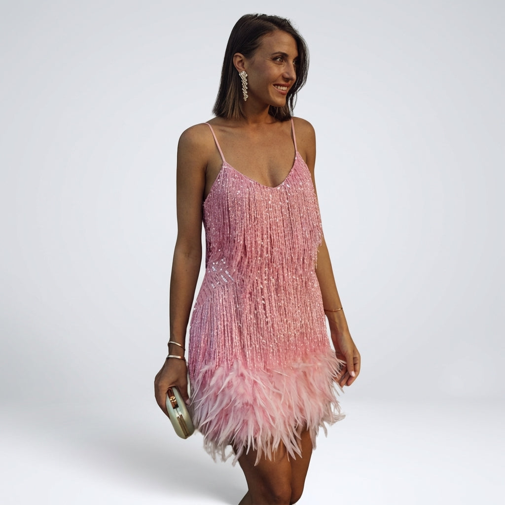 Vivienne Cord | Feather-Trim Mini Dress