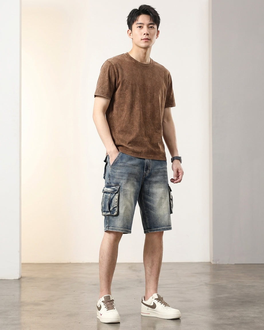 Bram Veld | Men’s Denim Cargo Shorts Blue