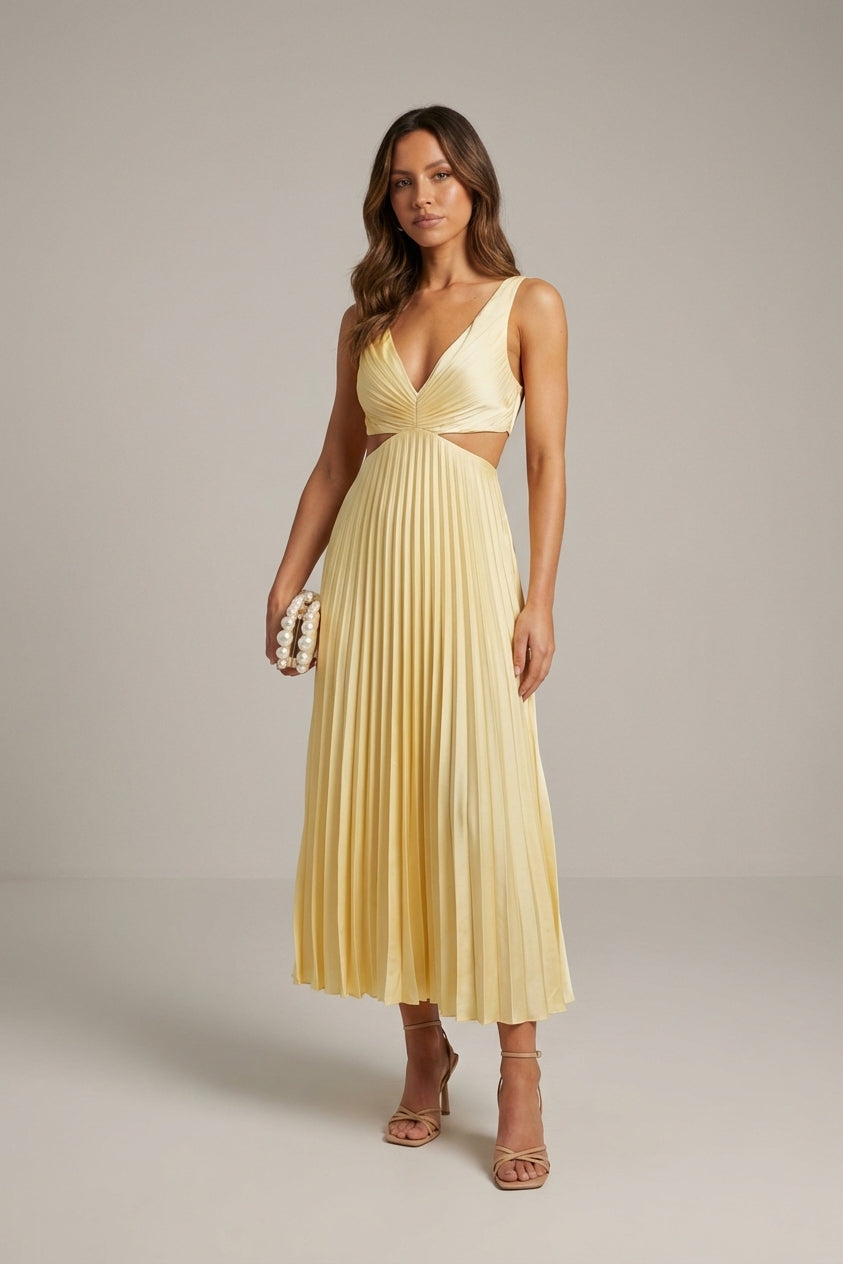Isolde Brune | Elegant Satin Pleated Evening Dress