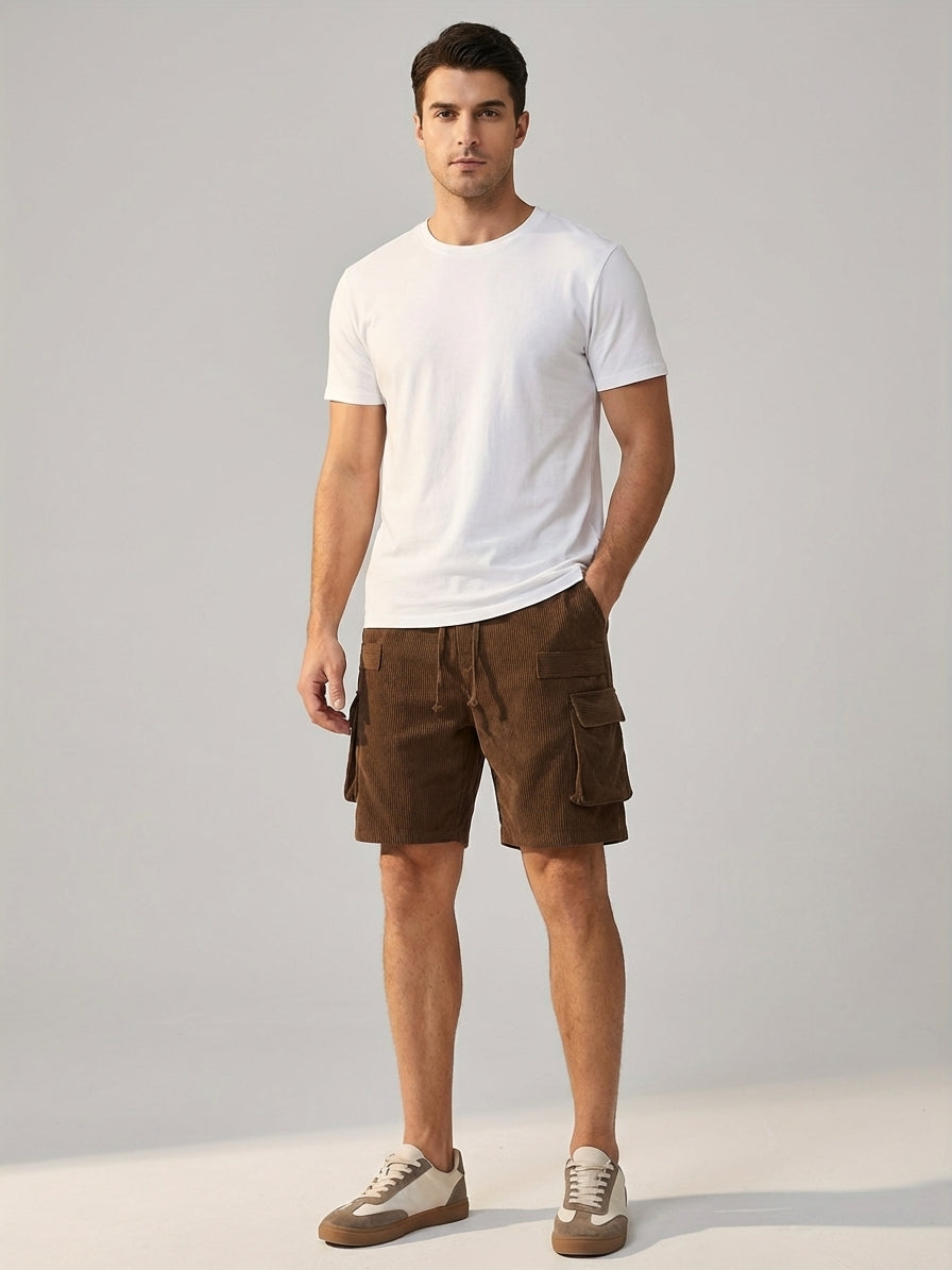 Bram Veld | Men’s Corduroy Cargo Shorts Brown