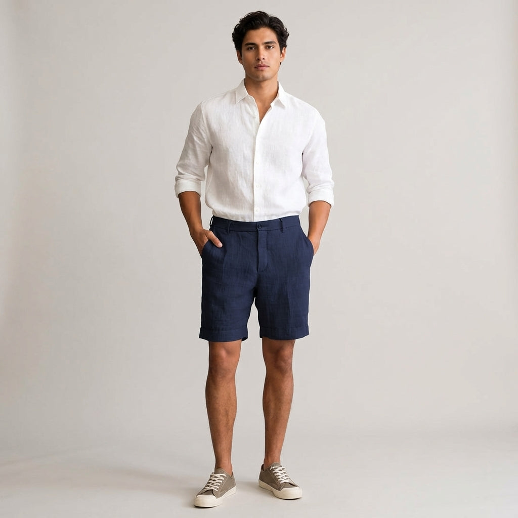 Dario Mell | Men’s Linen Shorts in Khaki