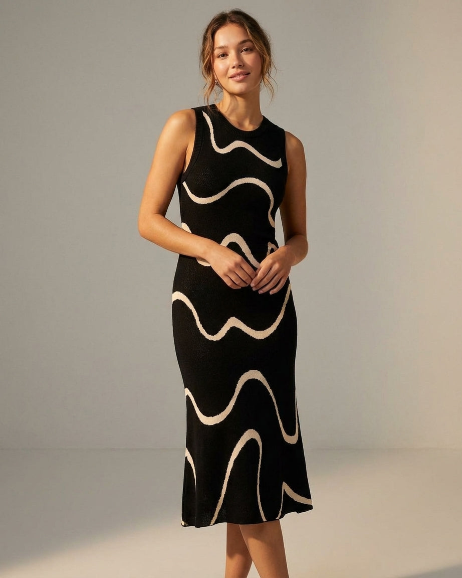 Mira Sante | Black Mermaid Hem Knit Midi Dress