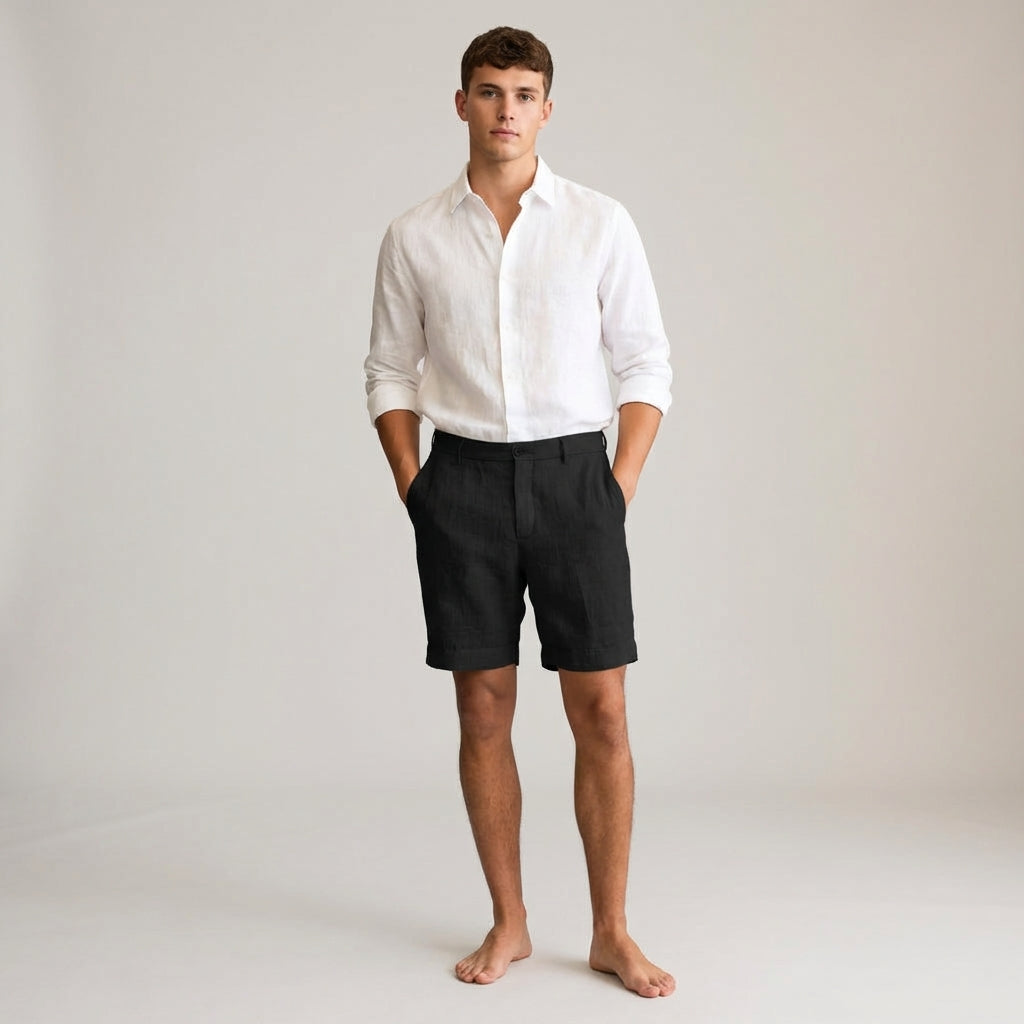 Dario Mell | Men’s Linen Shorts in Khaki