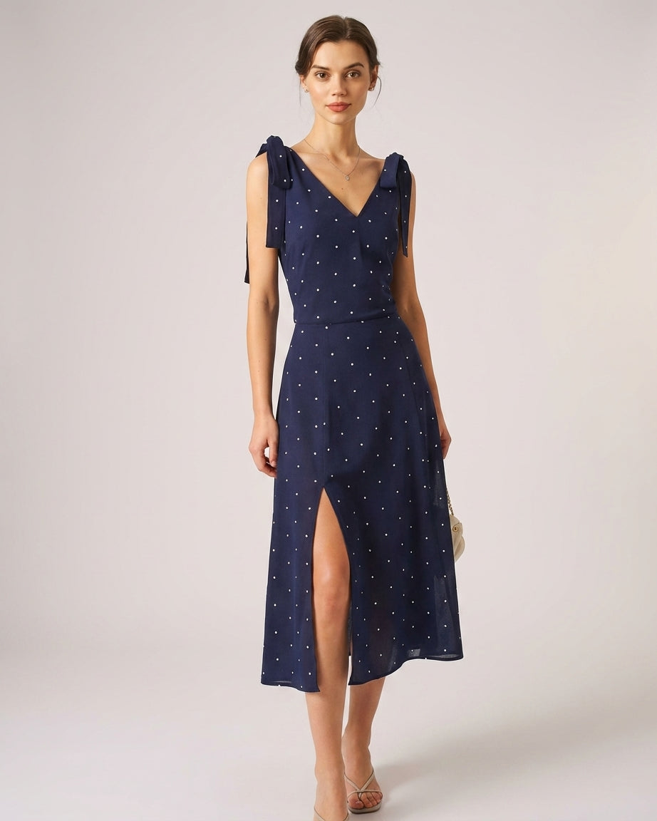 Mira Sante | Navy Polka Dot Midi Skirt