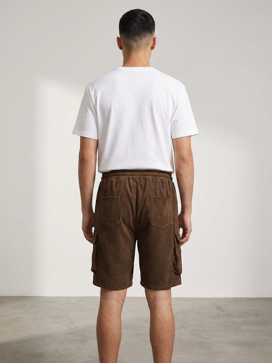 Bram Veld | Men’s Corduroy Cargo Shorts Brown