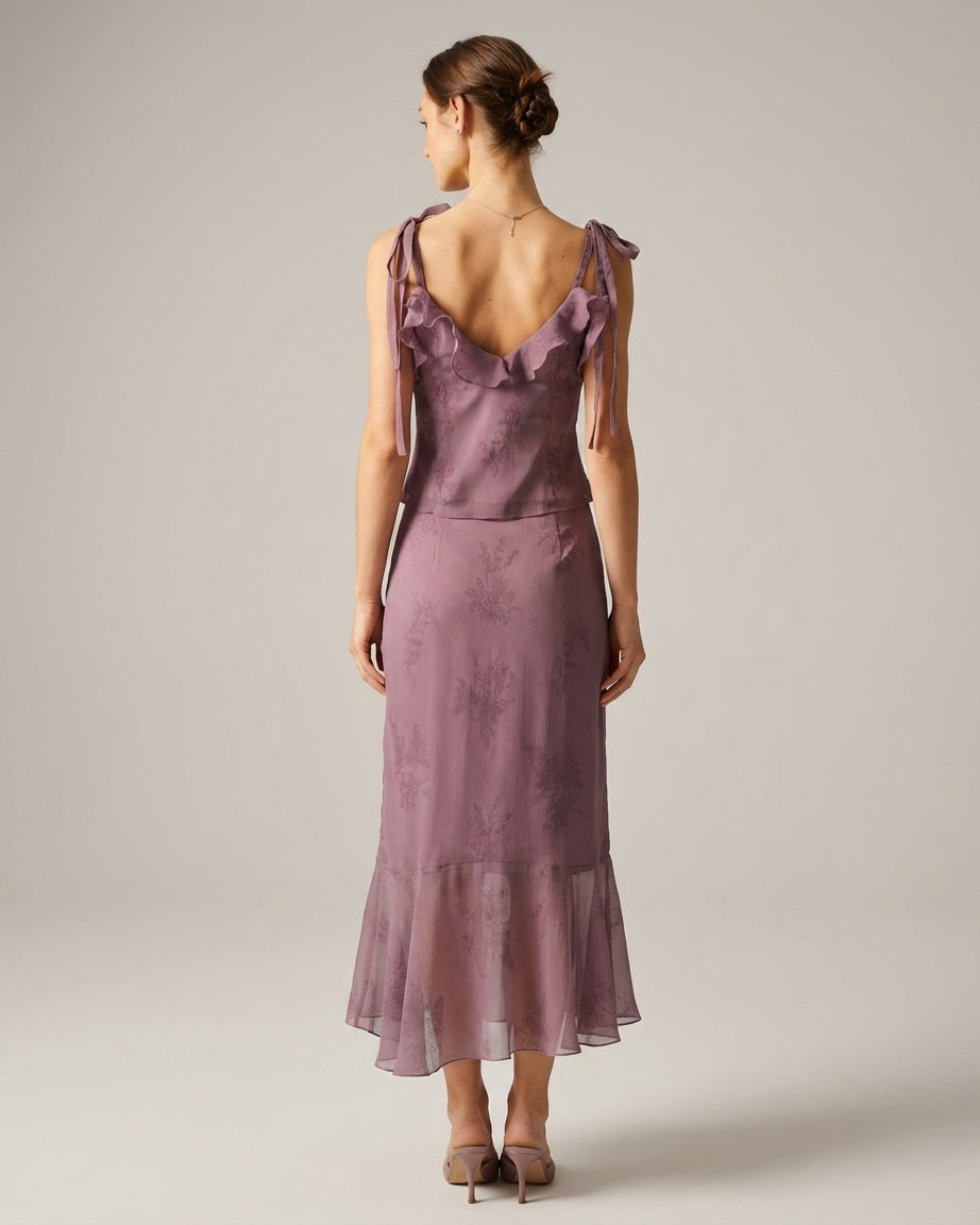 Mira Sante | Purple Floral Midi Mermaid Skirt