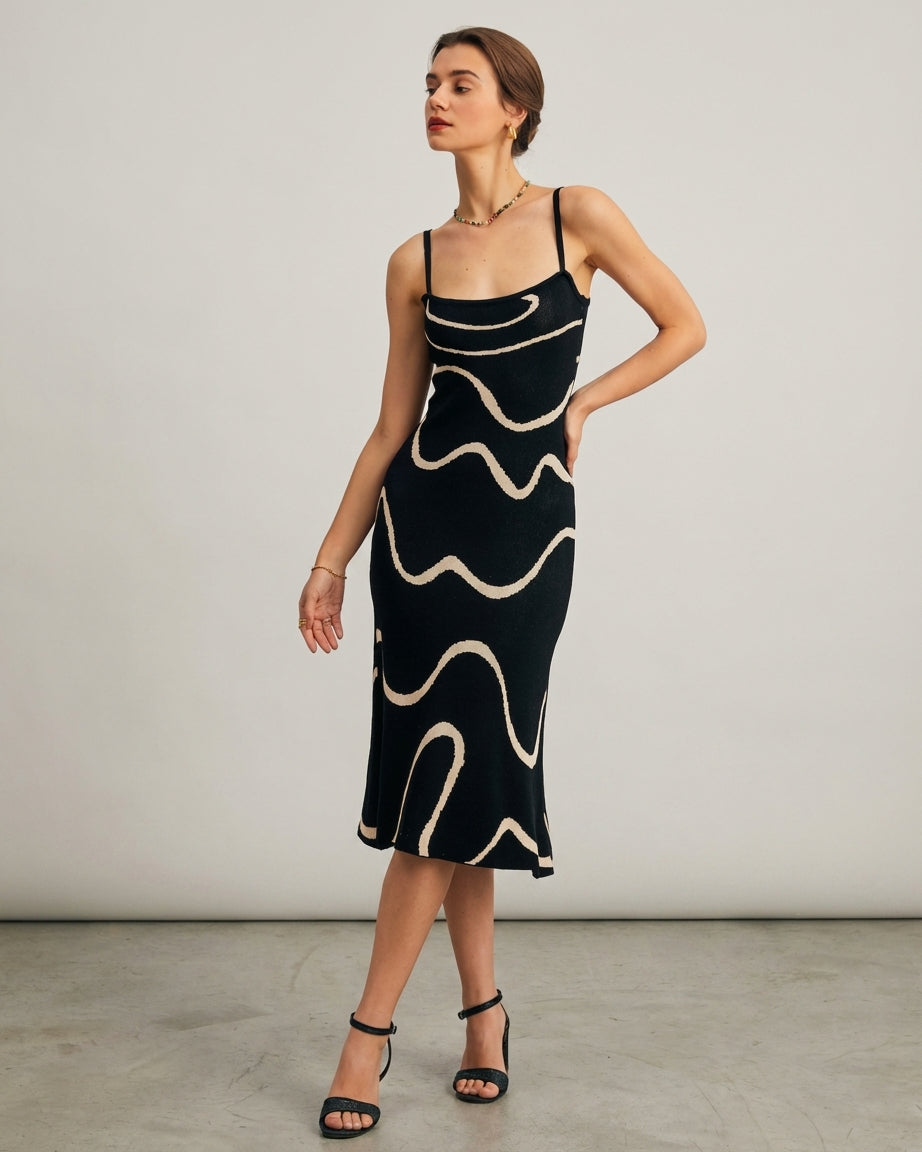 Mira Sante | Black Mermaid Hem Knit Midi Dress