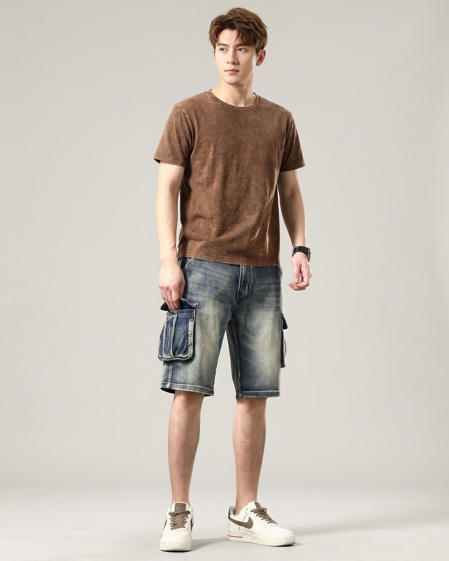 Bram Veld | Men’s Denim Cargo Shorts Blue