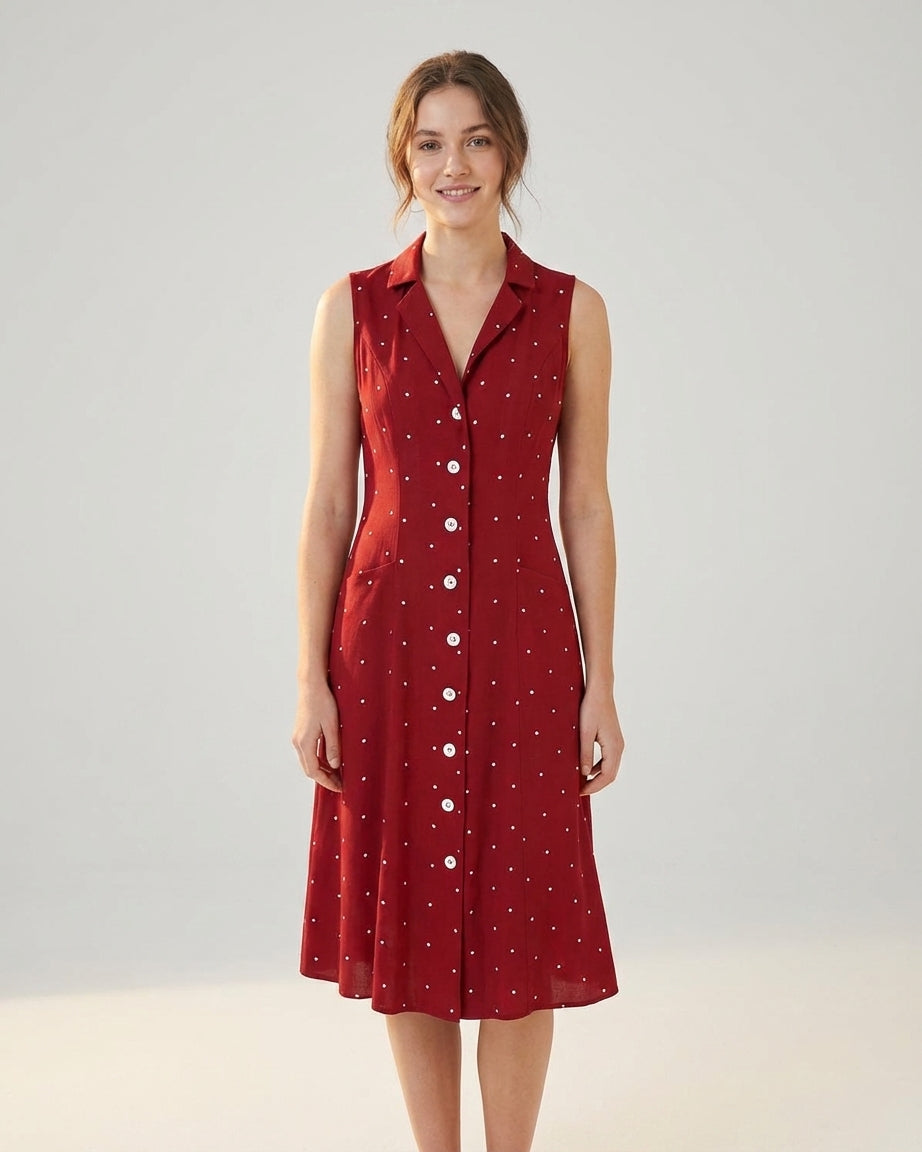 Mira Sante | Red Polka Dot Tie Back Midi Dress