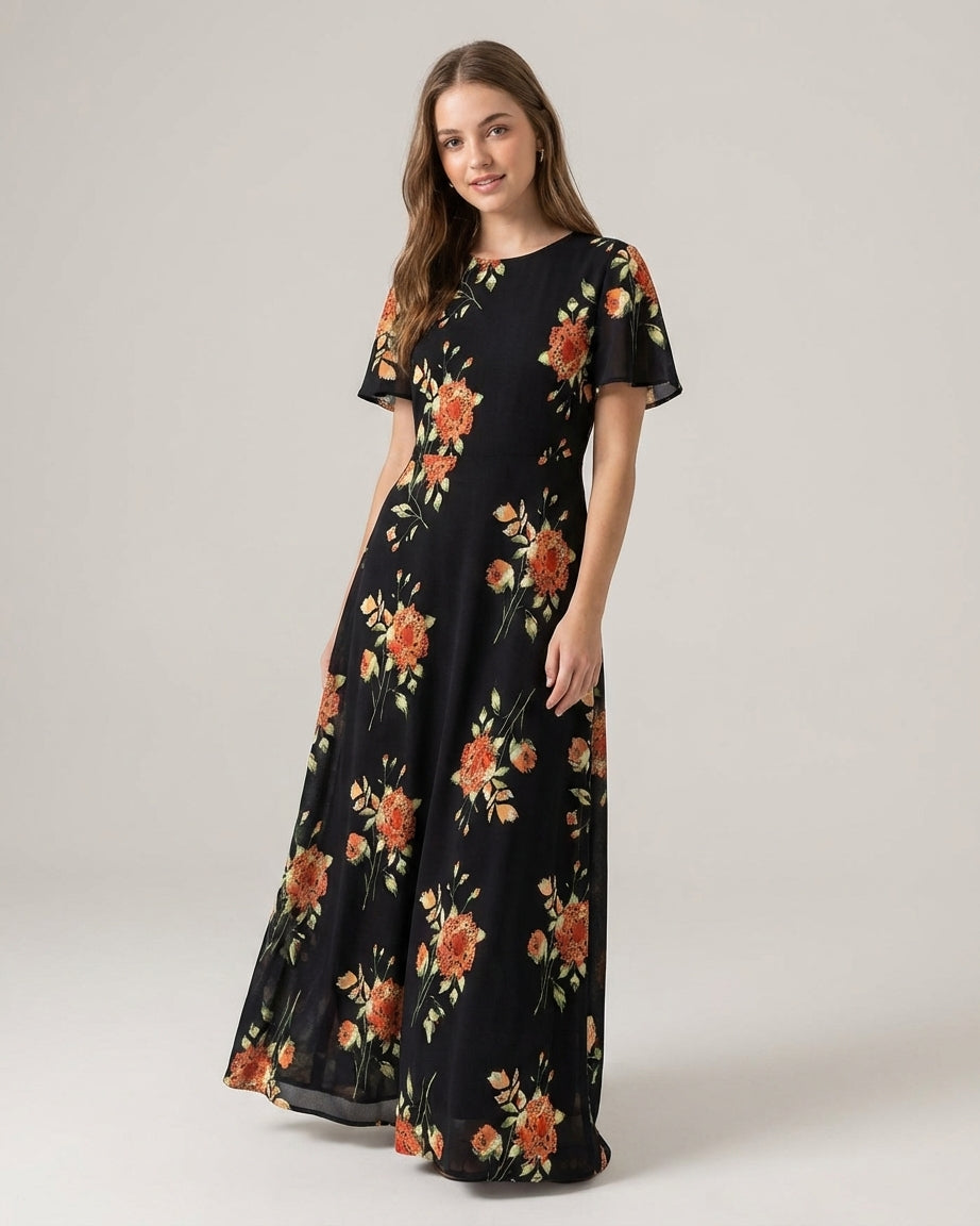 Vivienne Cord | Black Floral V Neck Blouse