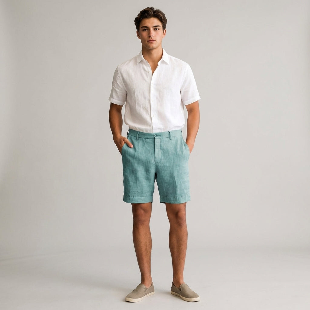 Dario Mell | Men’s Linen Shorts in Khaki
