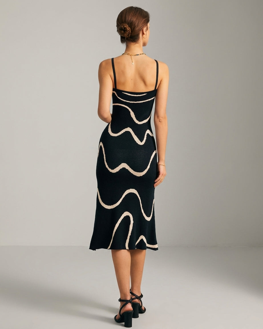 Mira Sante | Black Mermaid Hem Knit Midi Dress