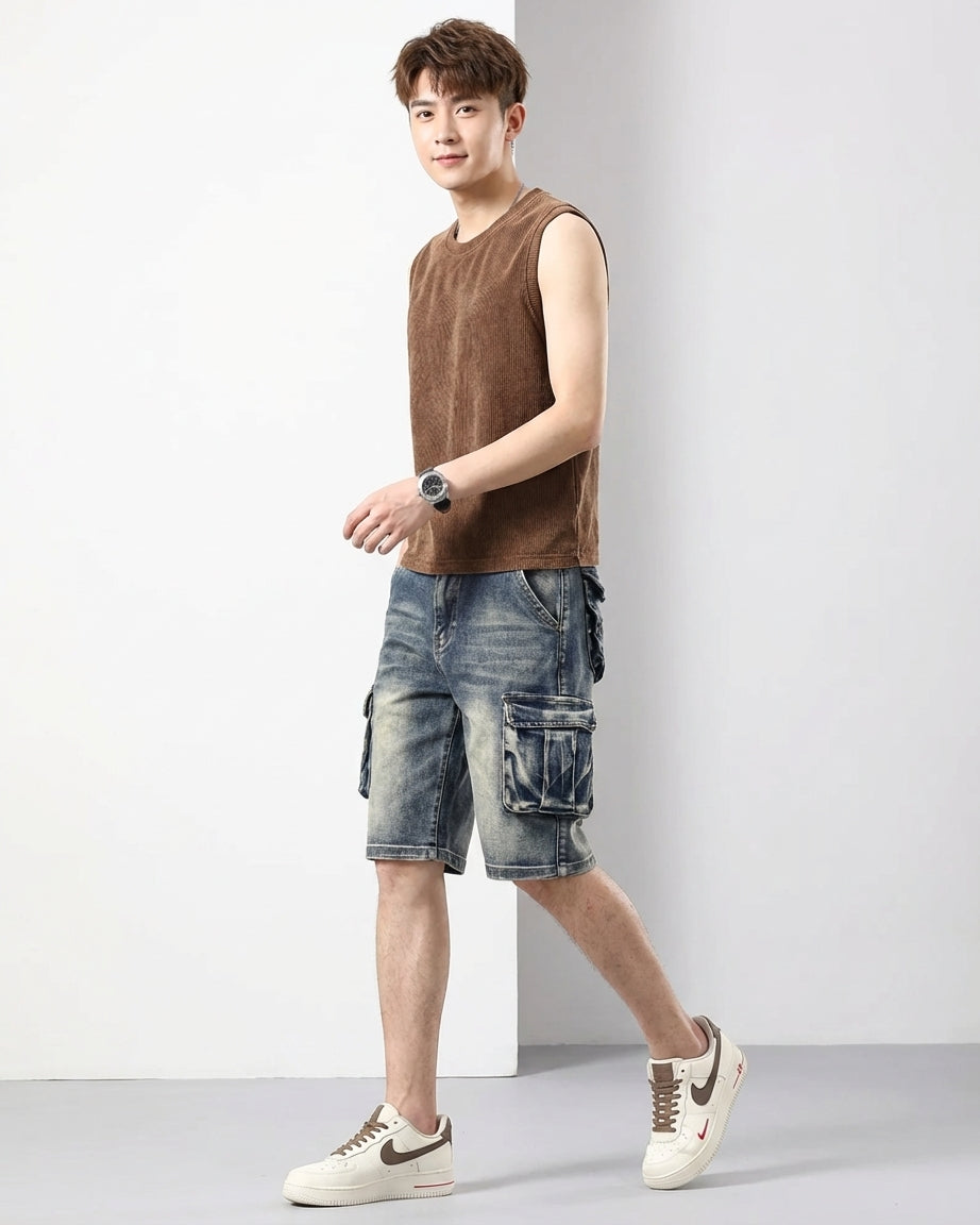 Bram Veld | Men’s Denim Cargo Shorts Blue