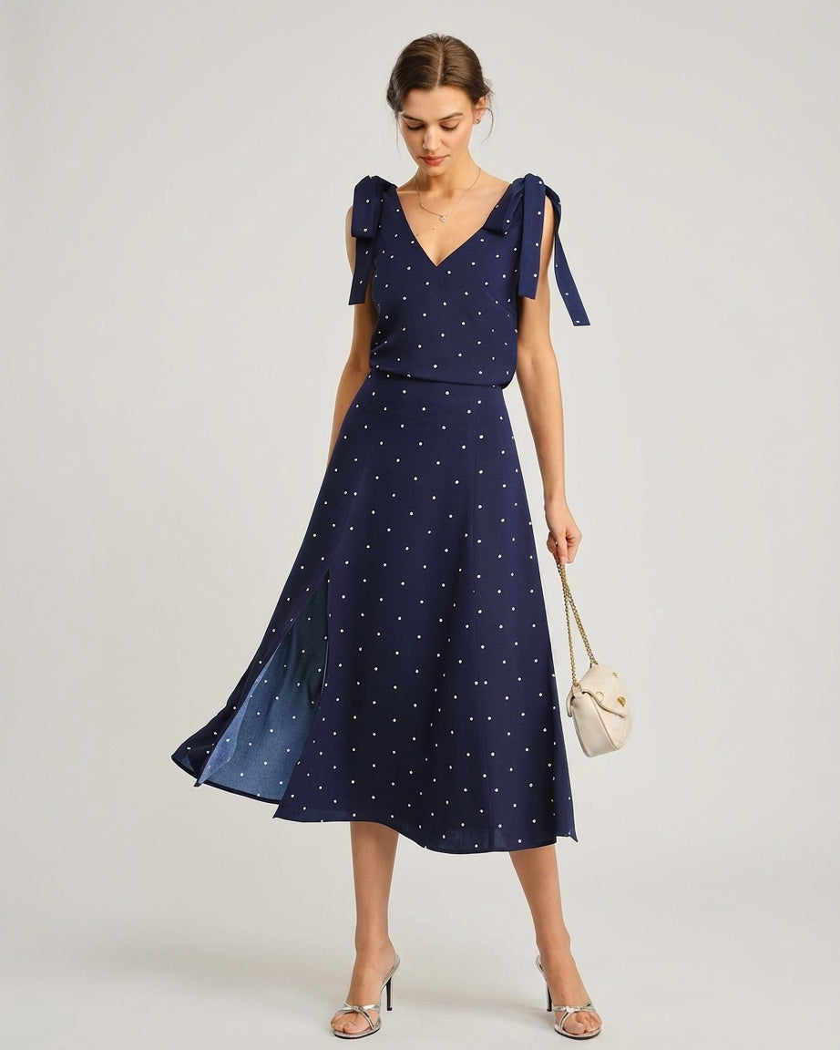 Mira Sante | Navy Polka Dot Midi Skirt
