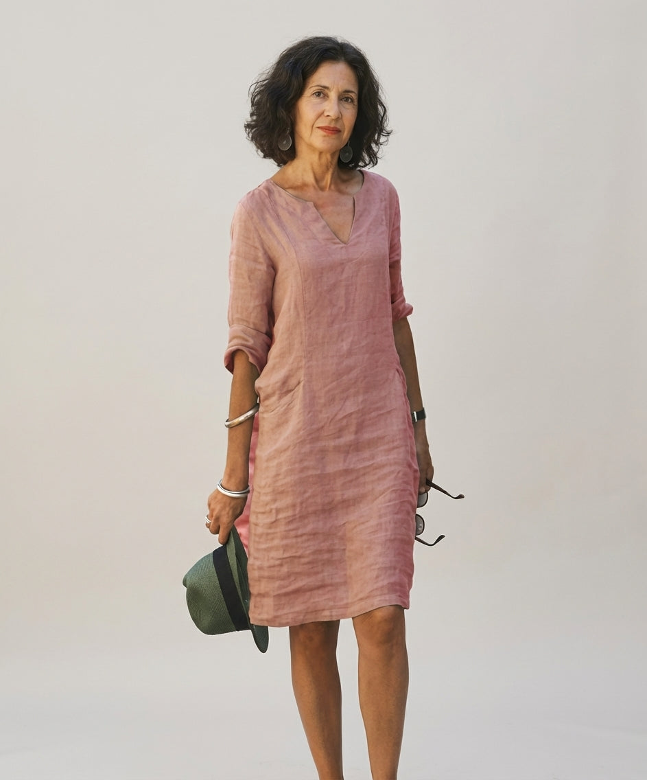 Léonie Dray | Women's Linen V-Neck Relaxed Dress