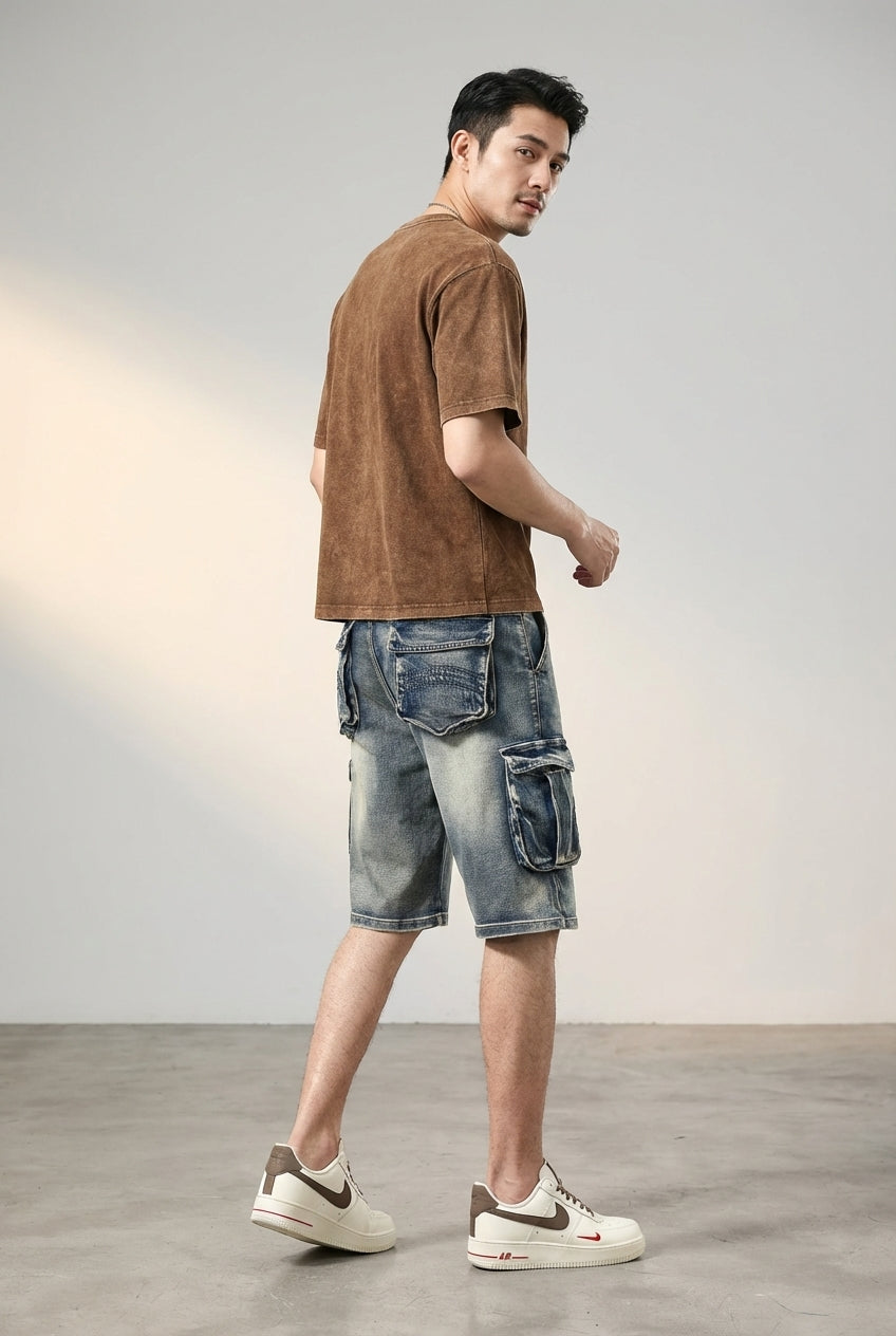 Bram Veld | Men’s Denim Cargo Shorts Blue