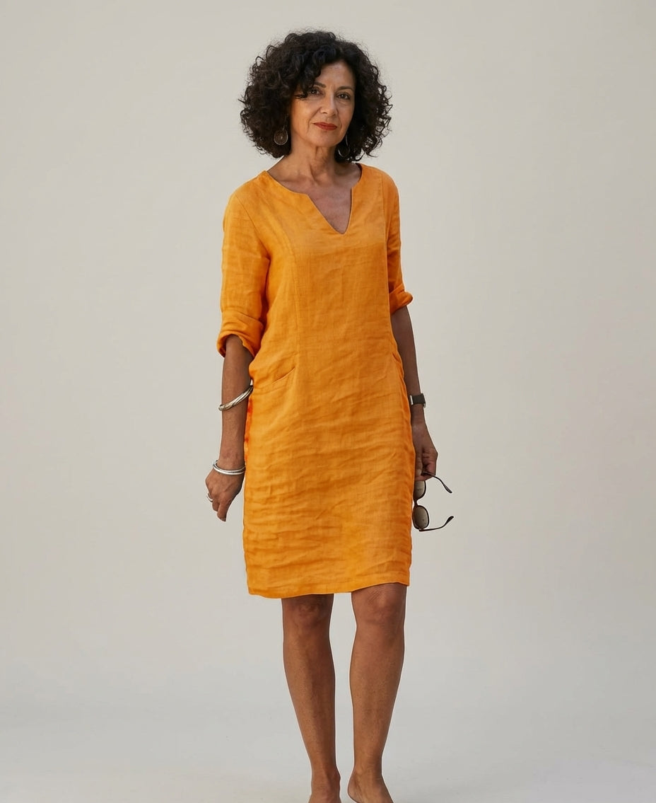 Léonie Dray | Women's Linen V-Neck Relaxed Dress