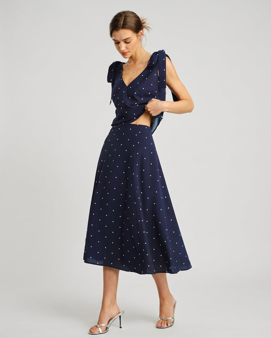 Mira Sante | Navy Polka Dot Midi Skirt