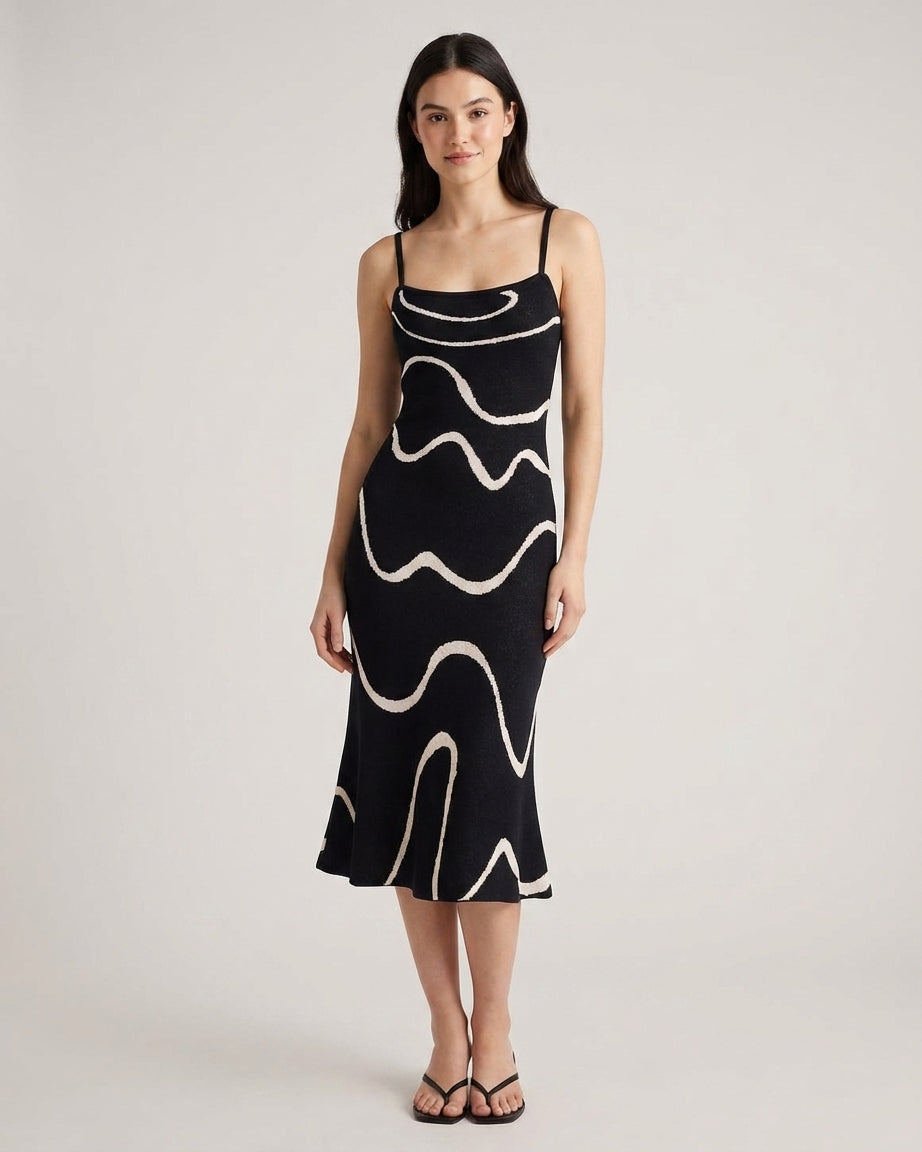 Mira Sante | Black Mermaid Hem Knit Midi Dress