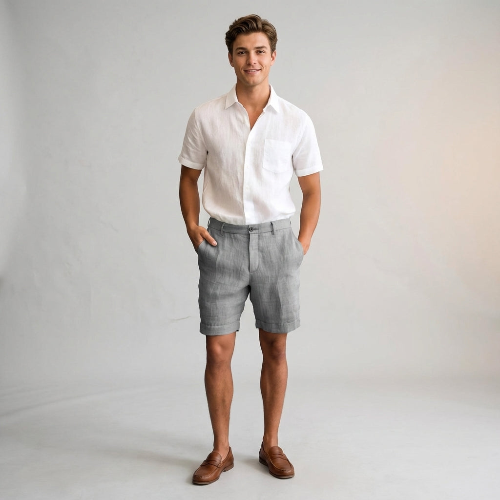 Dario Mell | Men’s Linen Shorts in Khaki