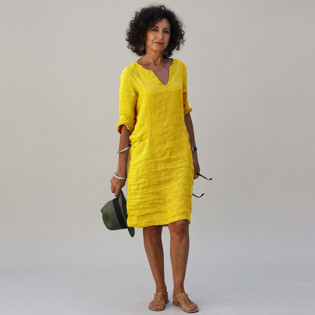 Léonie Dray | Women's Linen V-Neck Relaxed Dress