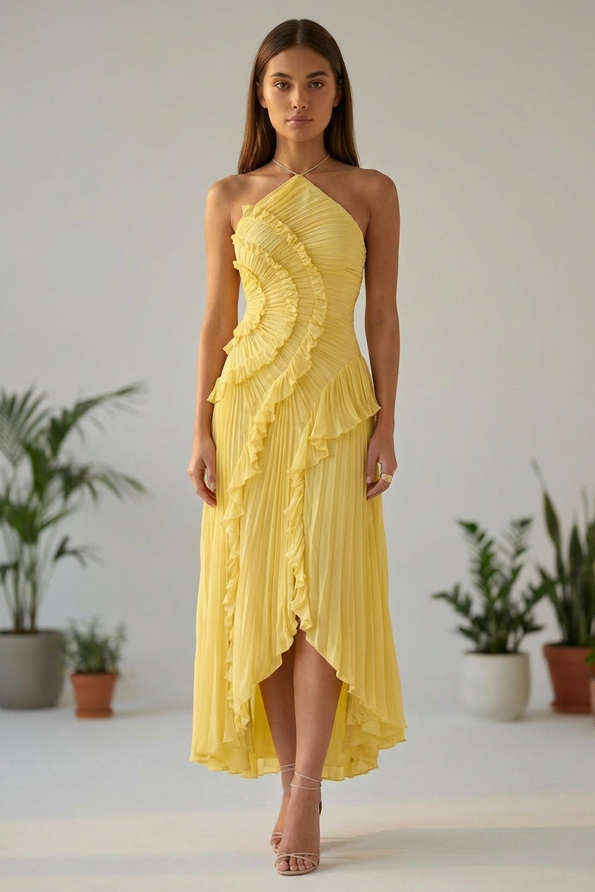 Vivienne Cord | Women’s Halter Ruffled Maxi Dress