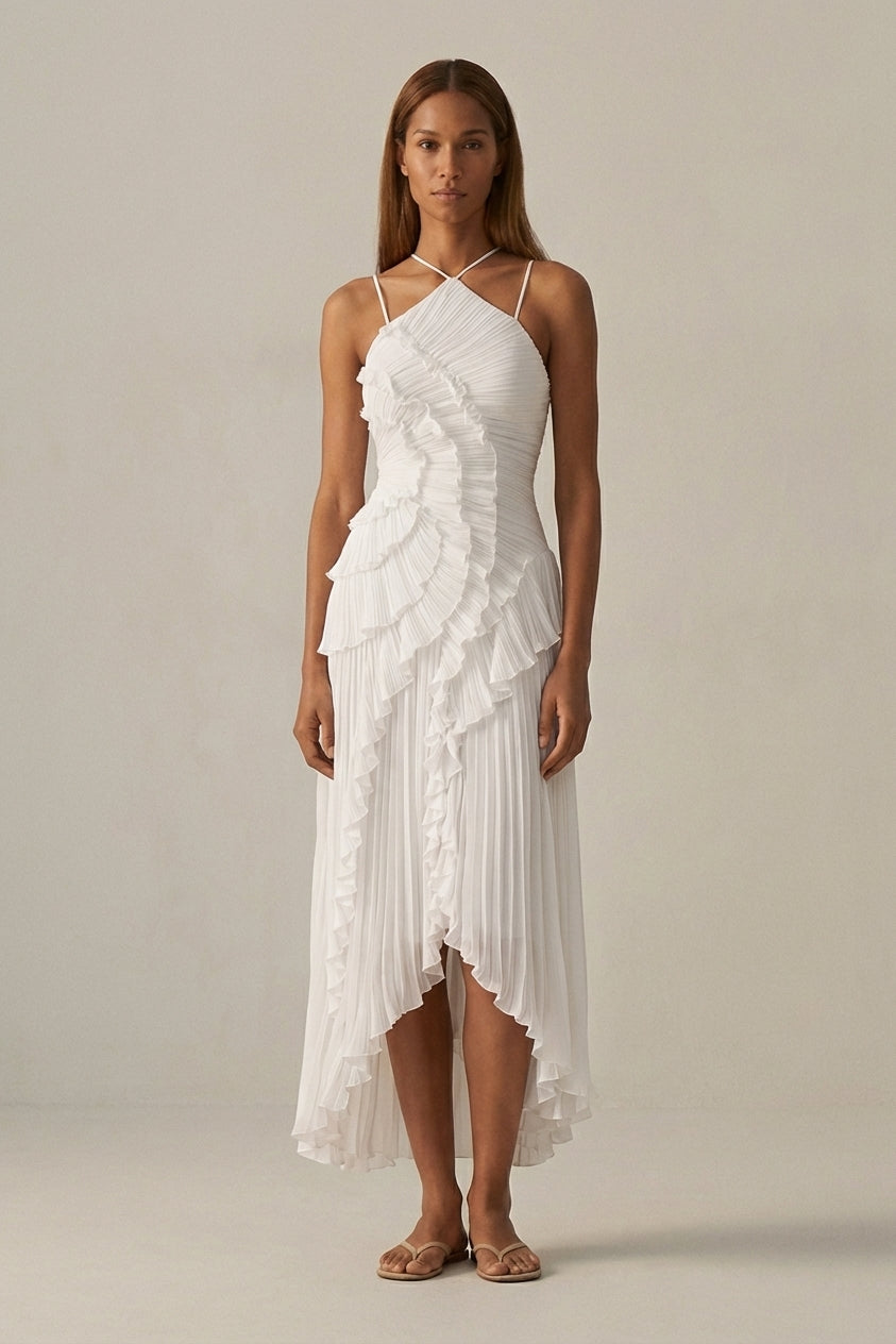 Vivienne Cord | Women’s Halter Ruffled Maxi Dress
