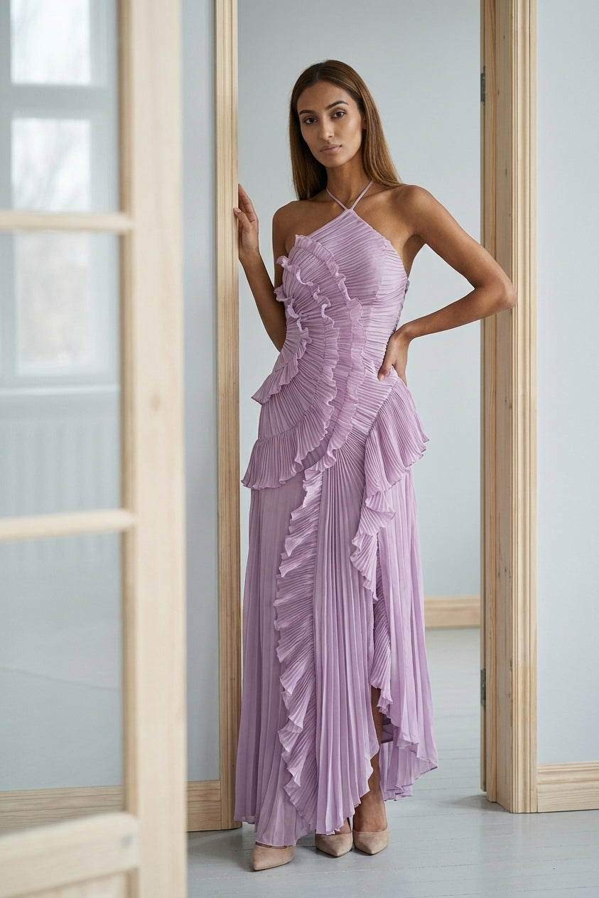 Vivienne Cord | Women’s Halter Ruffled Maxi Dress