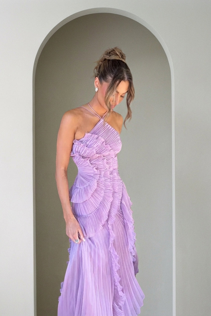 Vivienne Cord | Women’s Halter Ruffled Maxi Dress