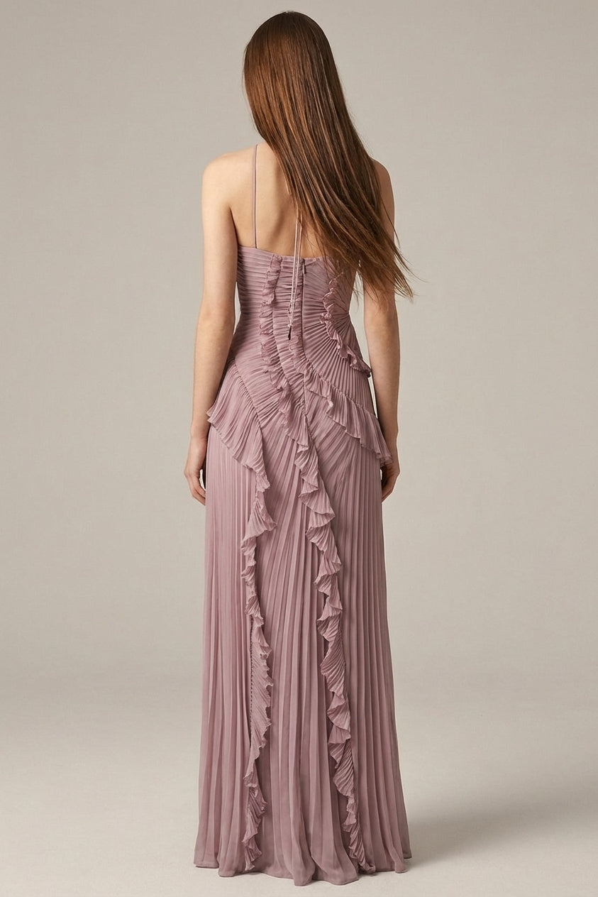 Vivienne Cord | Women’s Halter Ruffled Maxi Dress