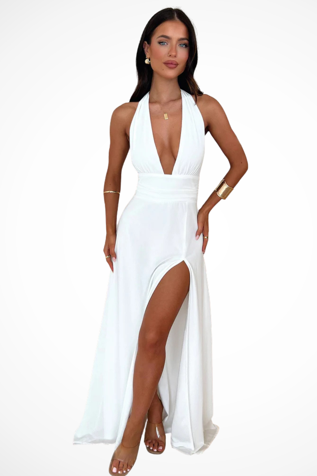 Mira Sante | Side-Slit Halter Maxi Dress