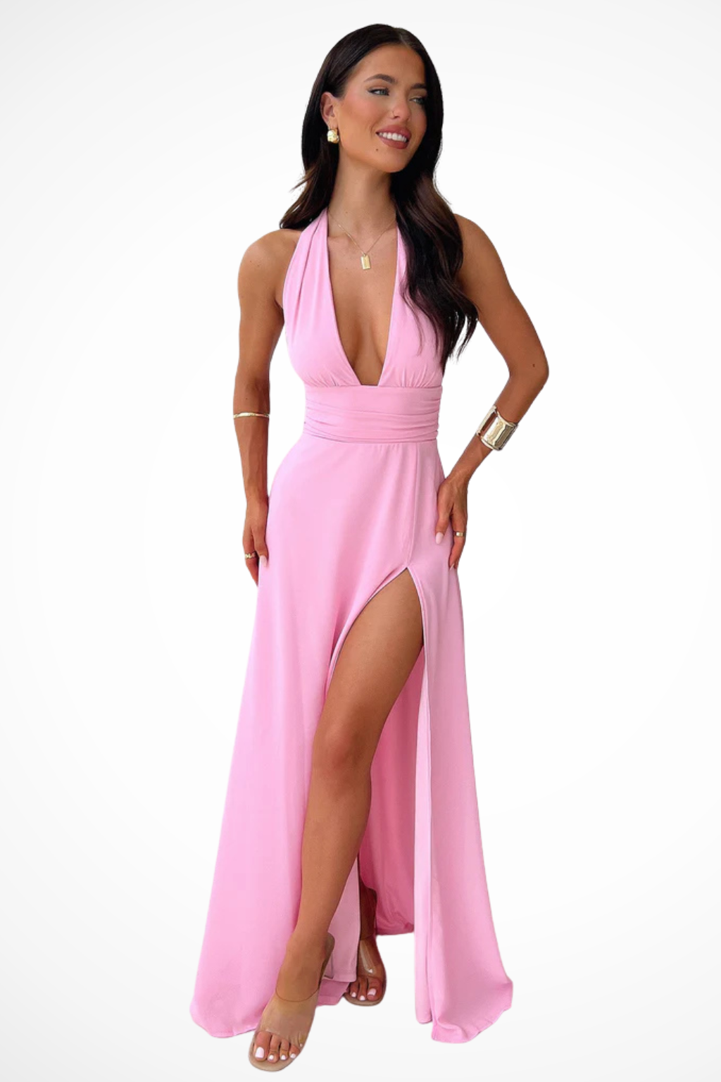 Mira Sante | Side-Slit Halter Maxi Dress