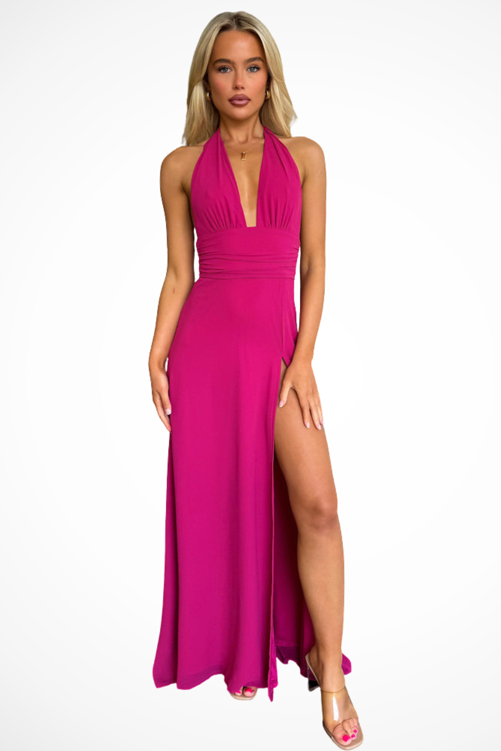 Mira Sante | Side-Slit Halter Maxi Dress