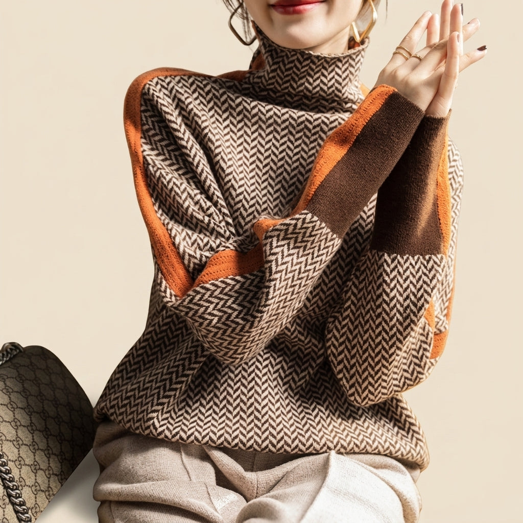 Laurence Delmas | Women's Turtle Neck Printed Sweater
