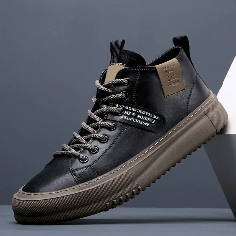 Lucien Cor | Men's Leather Sneakers Lace Up Casual High Top