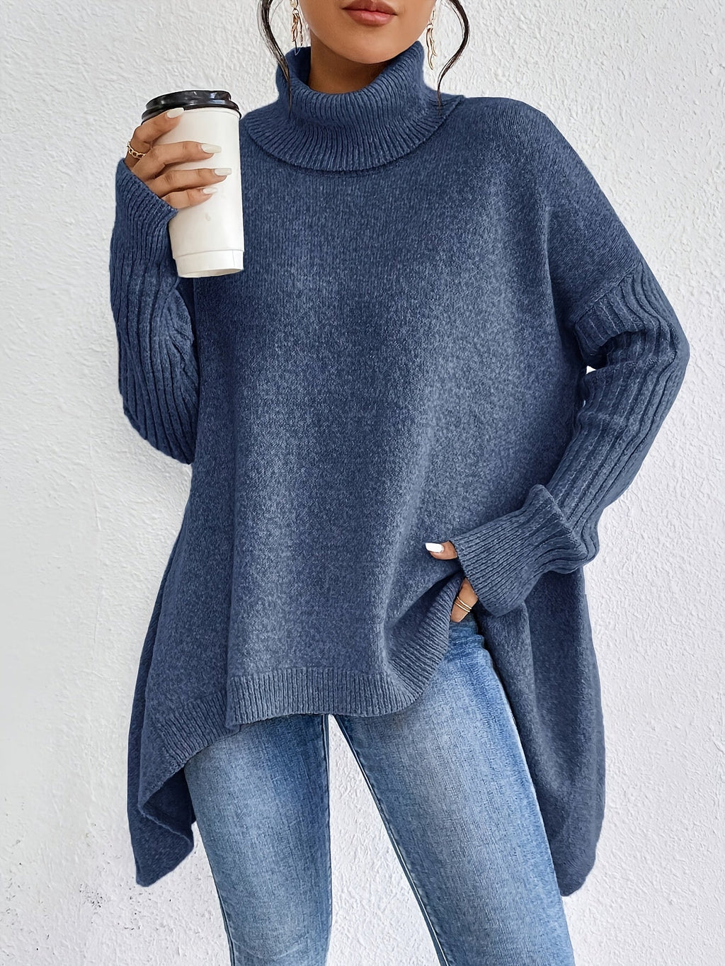 Lucie Devaux | Women's Folded Turtleneck Loose Fit Sweater