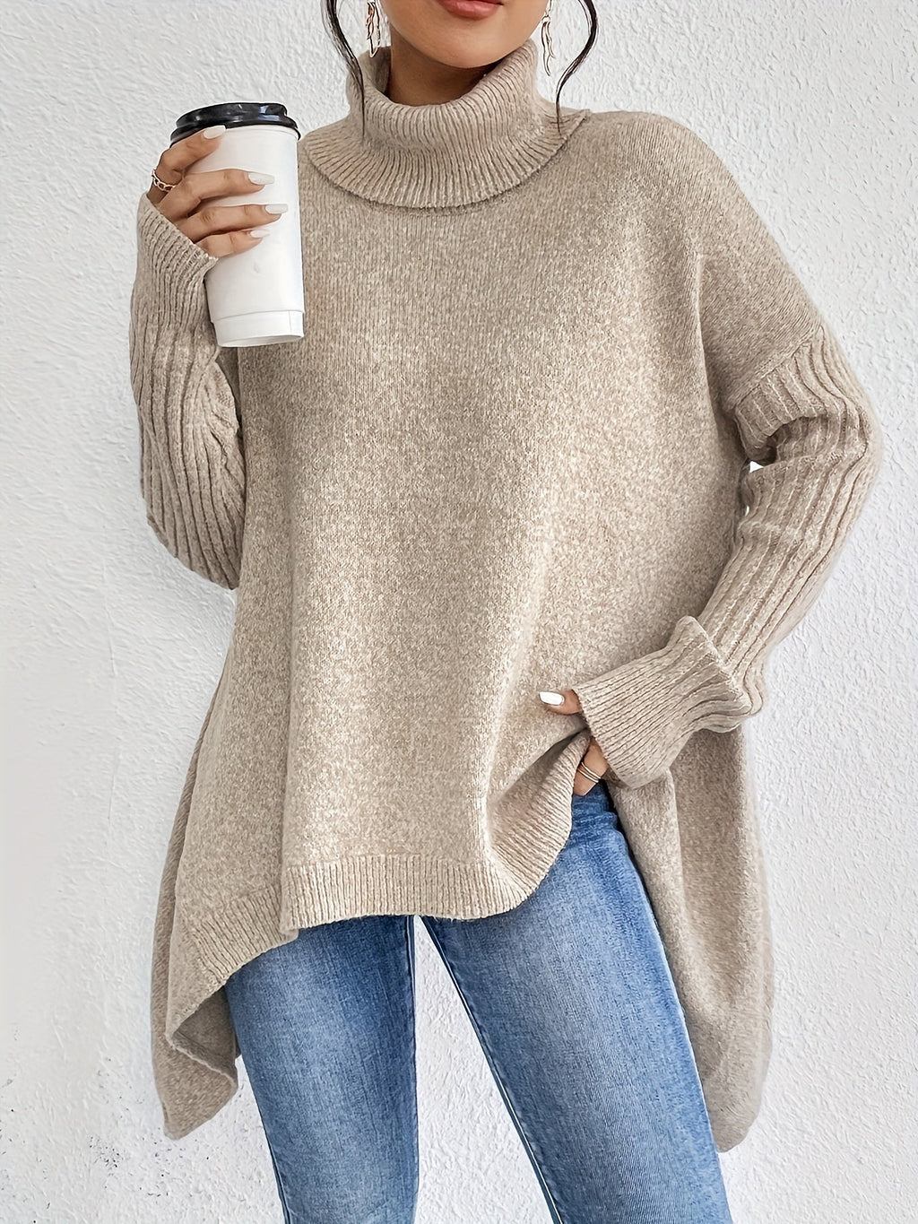 Lucie Devaux | Women's Folded Turtleneck Loose Fit Sweater
