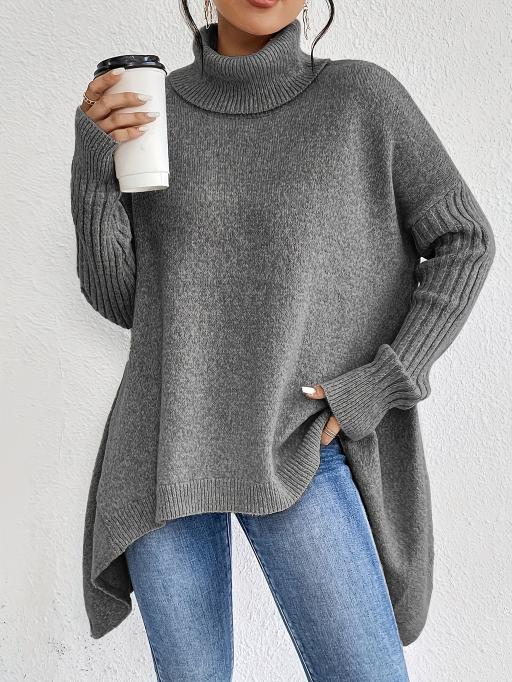 Lucie Devaux | Women's Folded Turtleneck Loose Fit Sweater
