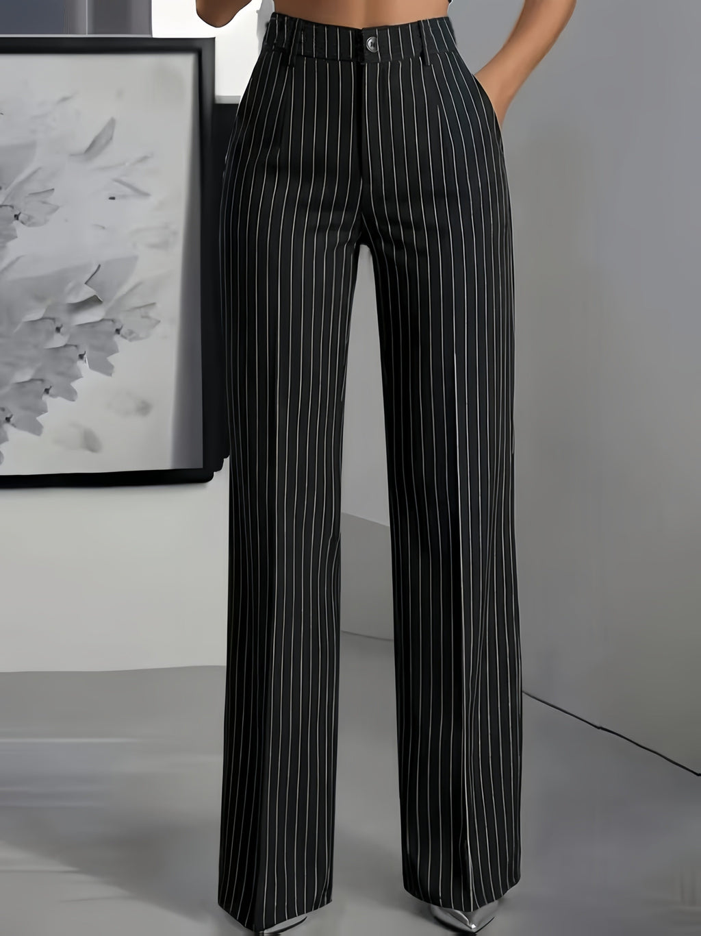 Marceline Peyrac | Women's Striped Slim Fit Straight Leg Office Trousers