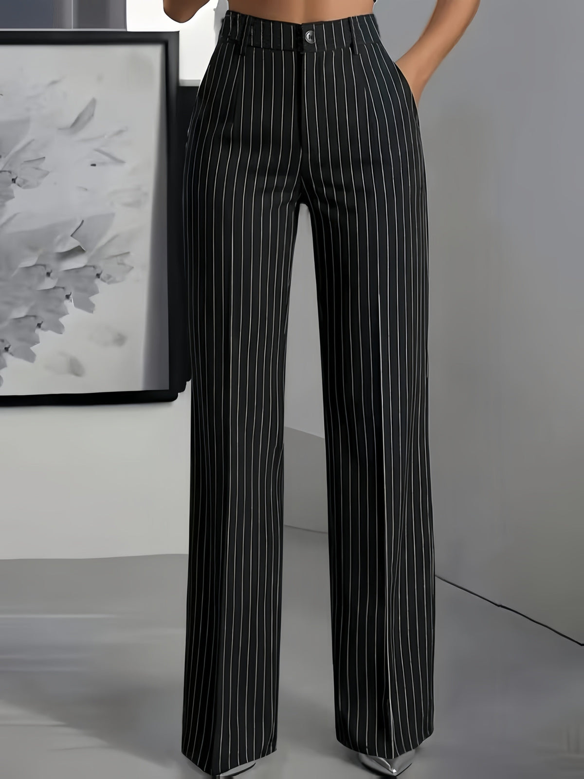 Marceline Peyrac | Women's Striped Slim Fit Straight Leg Office Trousers
