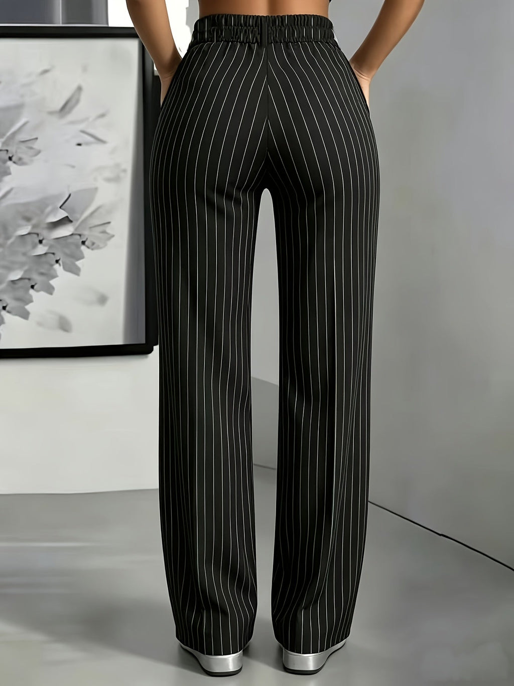 Marceline Peyrac | Women's Striped Slim Fit Straight Leg Office Trousers