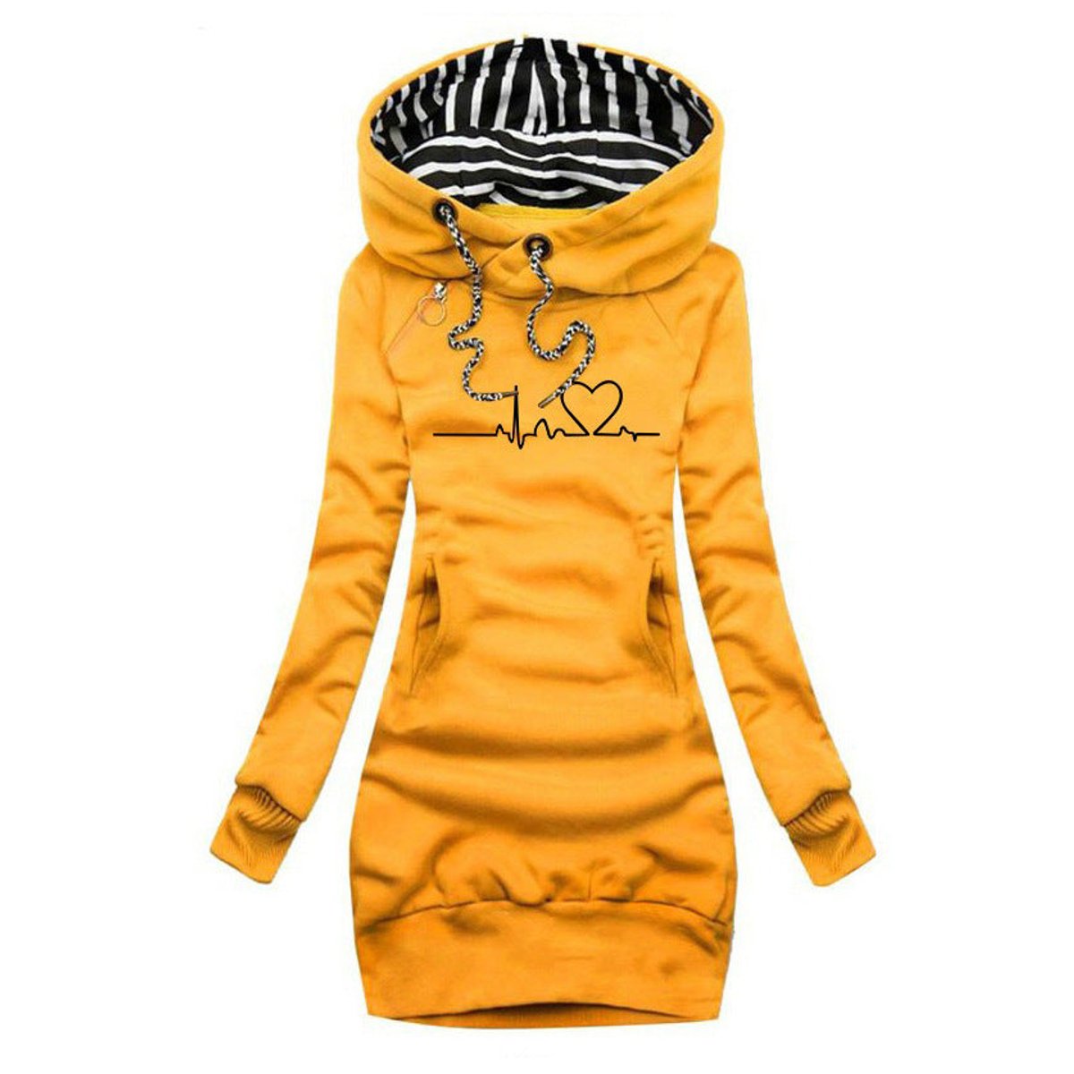 Mariel Ferrel | Women's Heartbeat Print Hooded Long Sleeve Dress Sweater